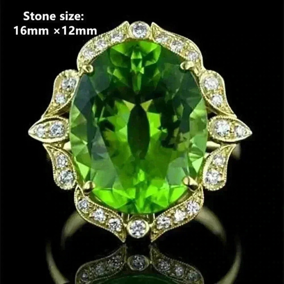 Bridgerton Era Look 18k Gold Over Sterling Silver Peridot CZ White Sapphire Ring - Picture 3 of 4